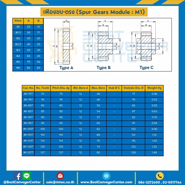 เฟืองขบสแตนเลส มีดุมแถวคู่ M1SS-84TC