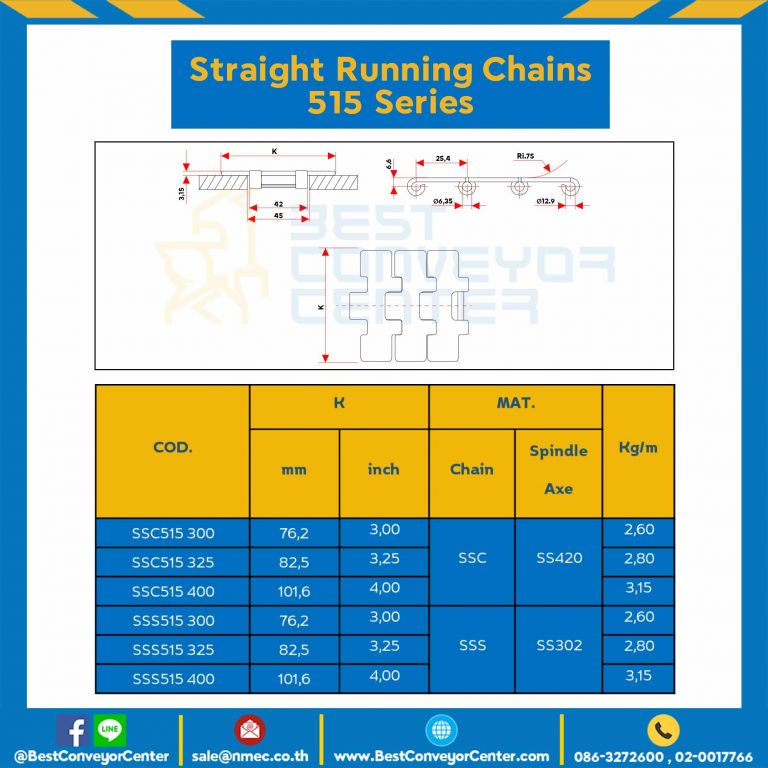 โซ่สแตนเลสทางตรง Table Top Chain SSS515 ; 3.25 นิ้ว. : SSS515 325