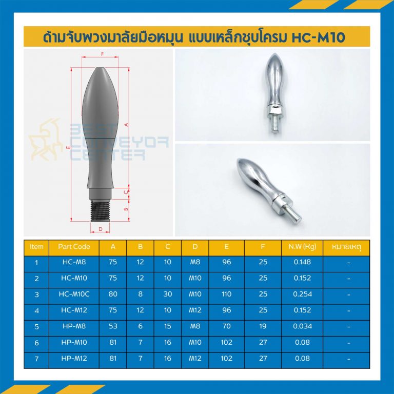HC-M8 ด้ามจับพวงมาลัยแบบเหล็กชุบ ขนาด 8 mm. (Chrome Plate)