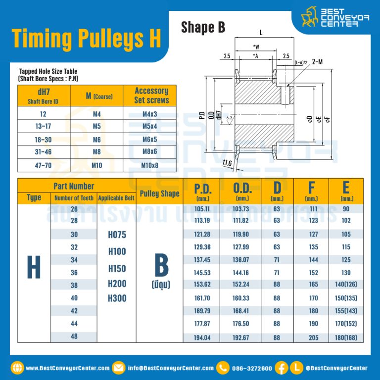 มู่เล่ย์ไทม์มิ่ง Pulley Timing H (มีดุม) หน้ากว้าง 38.1 mm. 26 ฟัน : Pulley Timing H-38.1-26TB