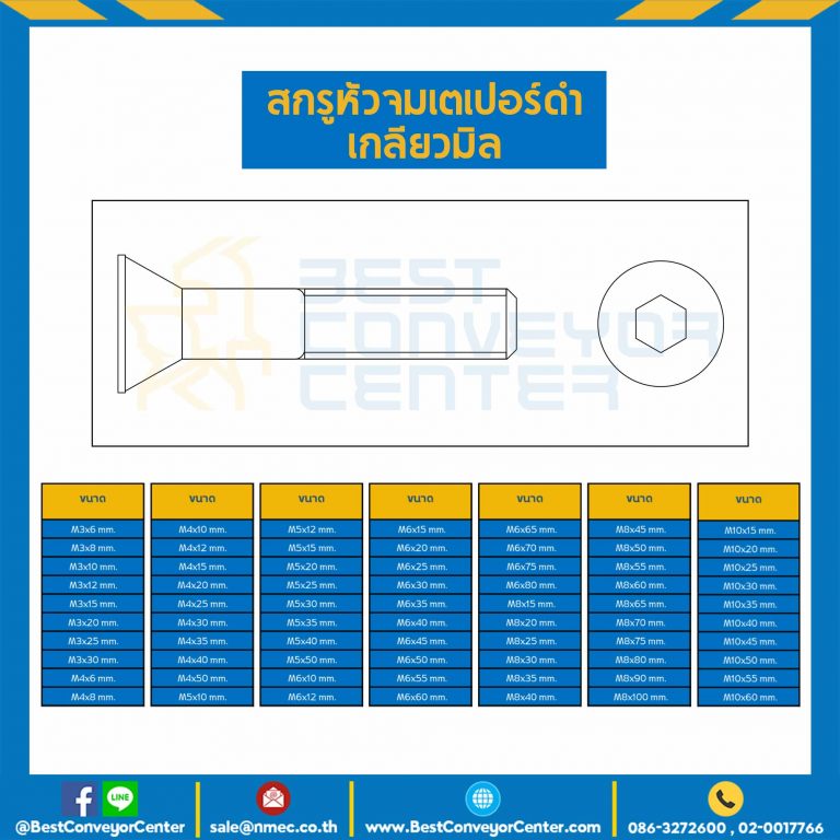 สกรูหัวจมเตเปอร์ดำ ขนาด M10x100 mm. : HTP-M10L100B