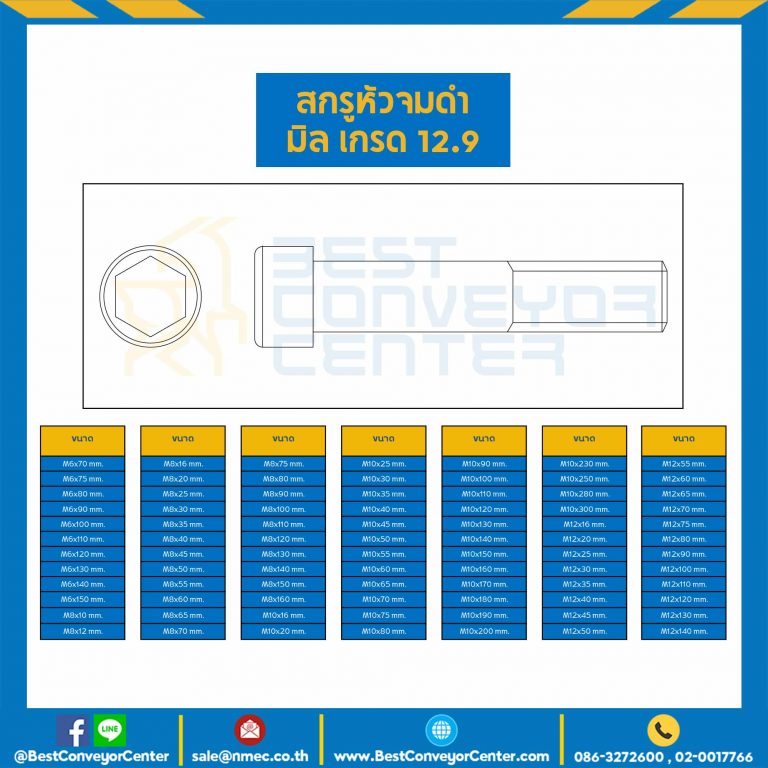 สกรูหัวจมดำ เกรด 12.9 ขนาด M14x75 mm. : HS-M14L75x12.9B
