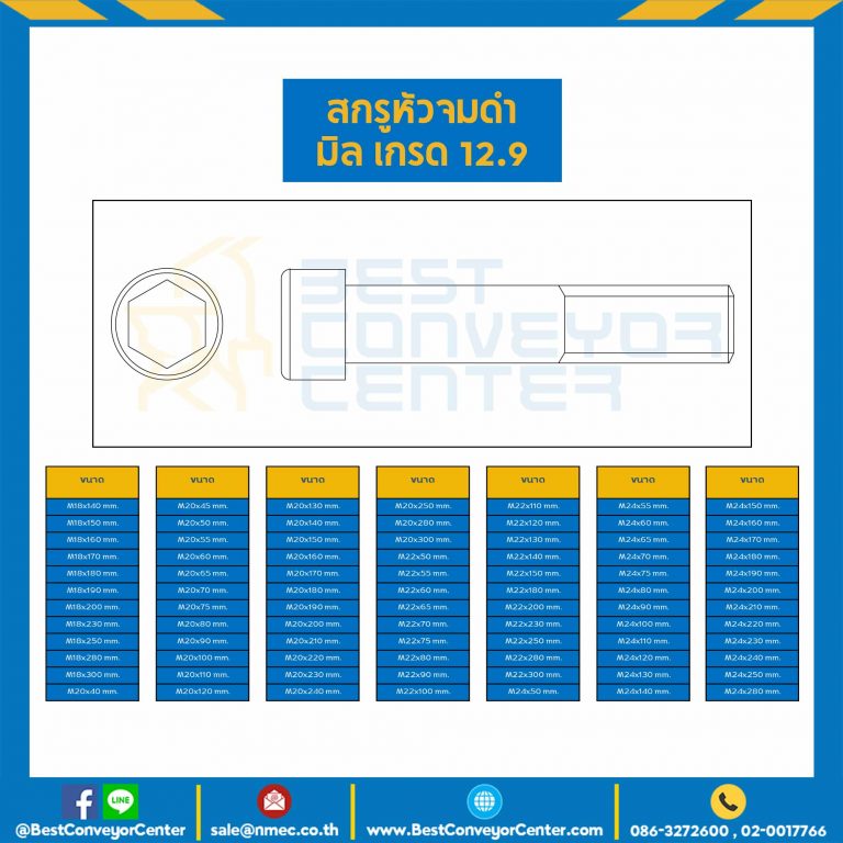 สกรูหัวจมดำ เกรด 12.9 ขนาด M33x220 mm. : HS-M33L220x12.9B