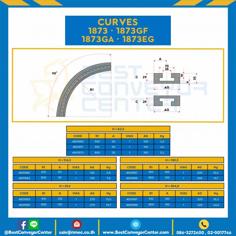 CURVES K=114,3, R1 610, A65, VIAS 1, AG 130, Kg 5.9 FOR Chain 1873EG : 4601980-1873EG