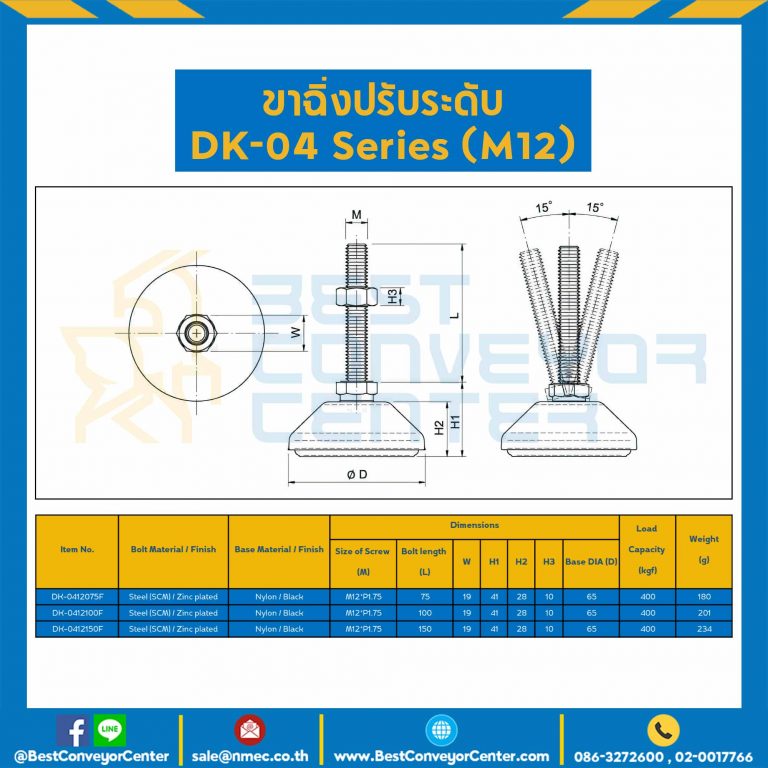 DK-0412100Fขาฉิ่งปรับระดับ M12x100 mm.