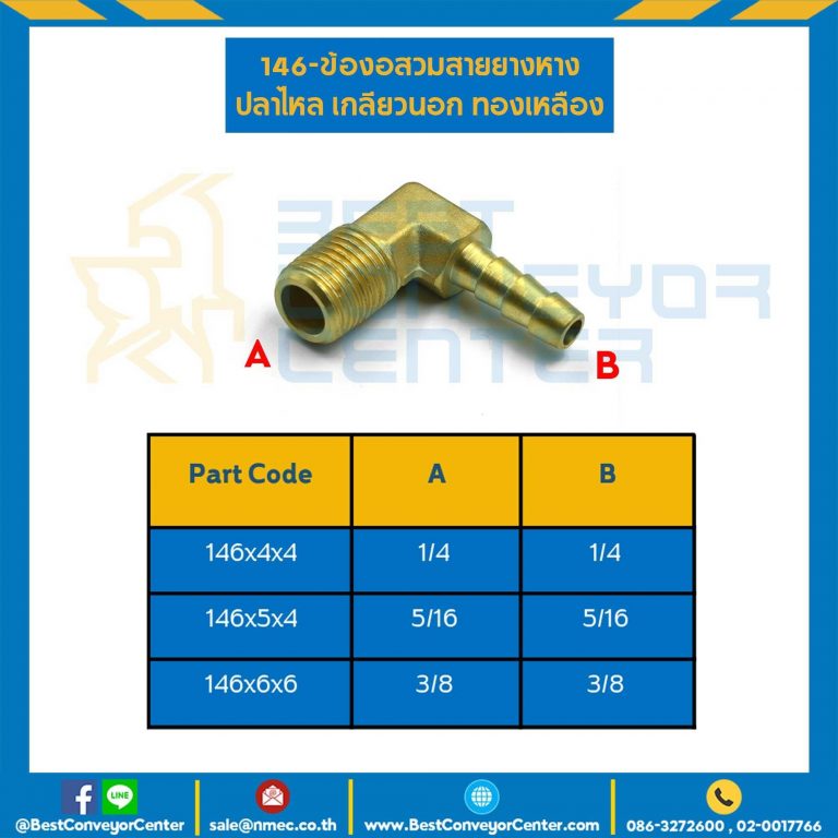 ข้องอสวมสายยางหางปลาไหลเกลียวนอก 146x4x4