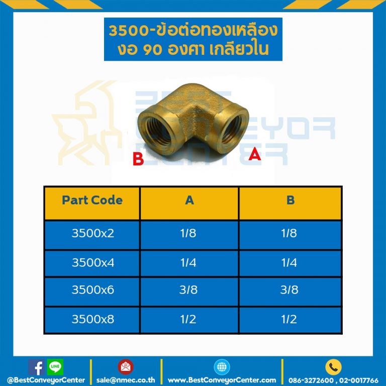 ข้อต่อทองเหลืองงอ 90 องศาเกลียวใน 3500×4