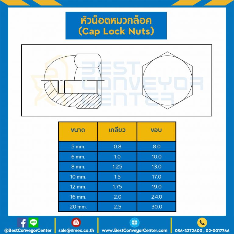 หัวน็อตหมวกล็อค ขนาด M10x1.5 ขอบ 17 mm. : CLN-M15