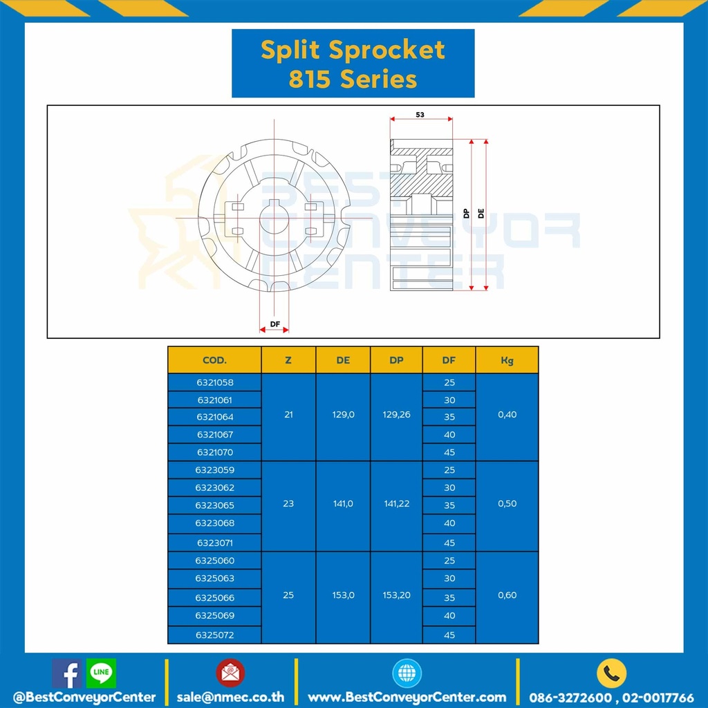 SPROCKET 23Z, BORE 40 MM., DIA 141.22 MM. FOR CHAIN 815 : 6323068-815