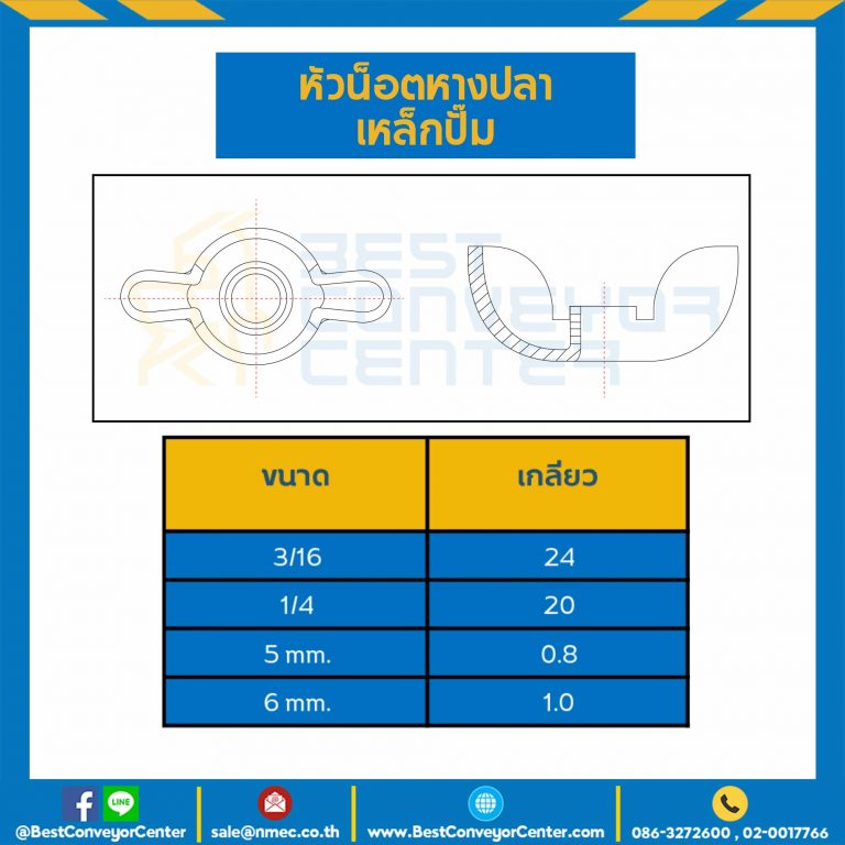 หัวน็อตหางปลาปั้ม ขนาด 1/4″x20 mm. : WN-1/4