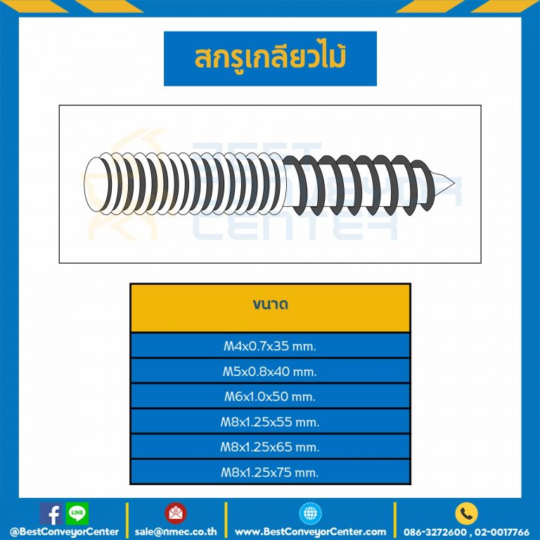 สกรูเกลียวไม้ ชุบรุ้ง ขนาด M8x1.25×75 mm. : HWS-M8L75