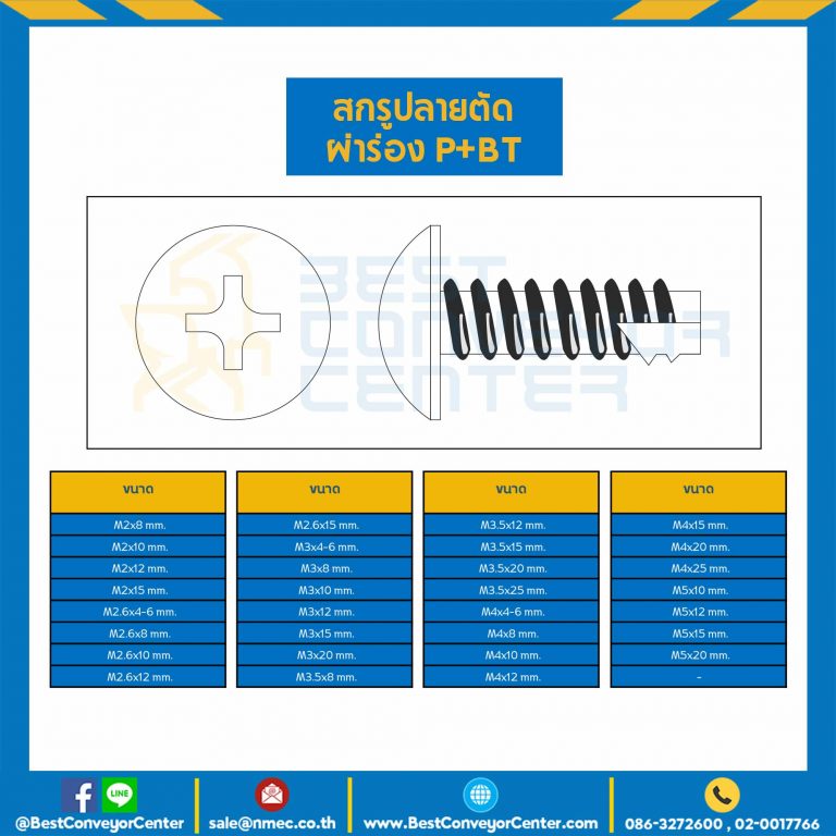HSPBT-M4L4-6 ; สกรูเกลียวเหล็กปลายตัดผ่าร่อง P+BT ขนาด M4x4-6 mm.