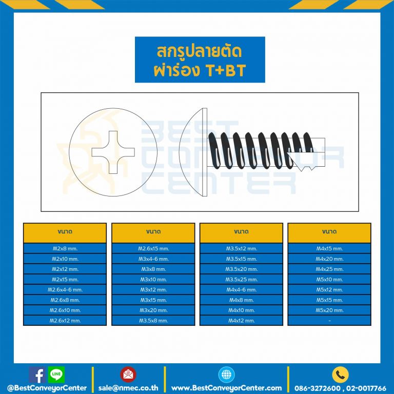 สกรูเกลียวเหล็กปลายตัดผ่าร่อง T+BT ขนาด M2.6×10 mm. : HSTBT-M2.6L34