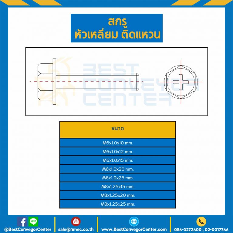 สกรูหัวเหลี่ยมติดแหวน HW+ ขนาด M6x1.0x10 mm. : HSW-M6L12