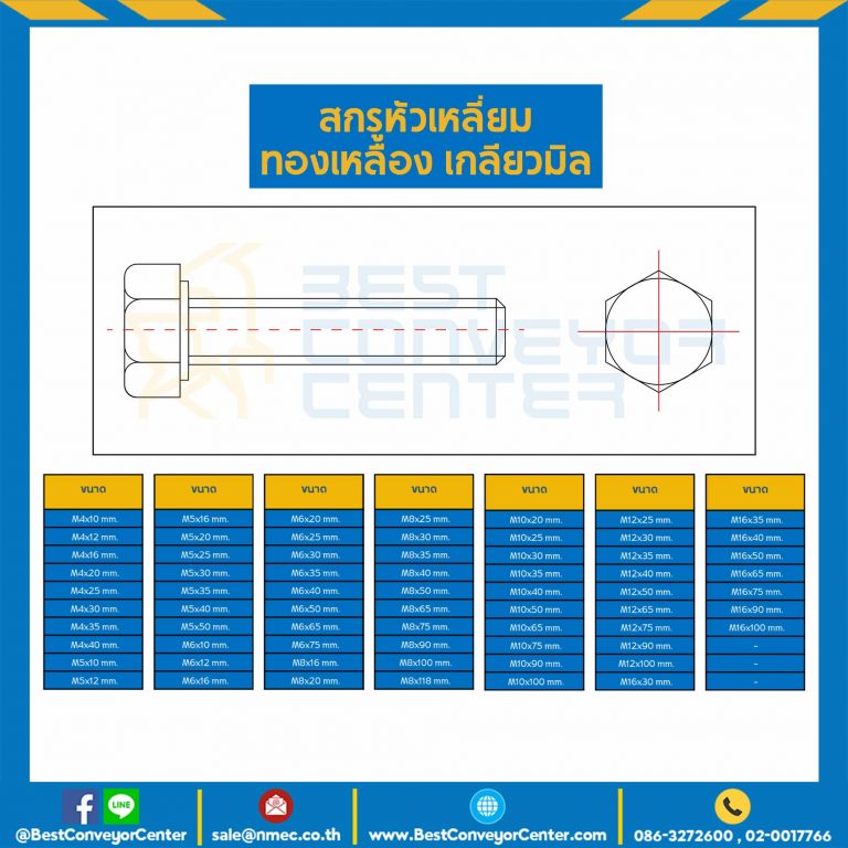 สกรูหัวเหลี่ยมทองเหลือง ขนาด M10x100 mm. : BHS-M10L115