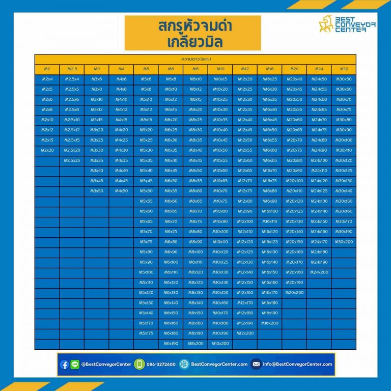 สกรูหัวจมดำ M6x180 mm.เกลียวตลอด : HS-M6L180B