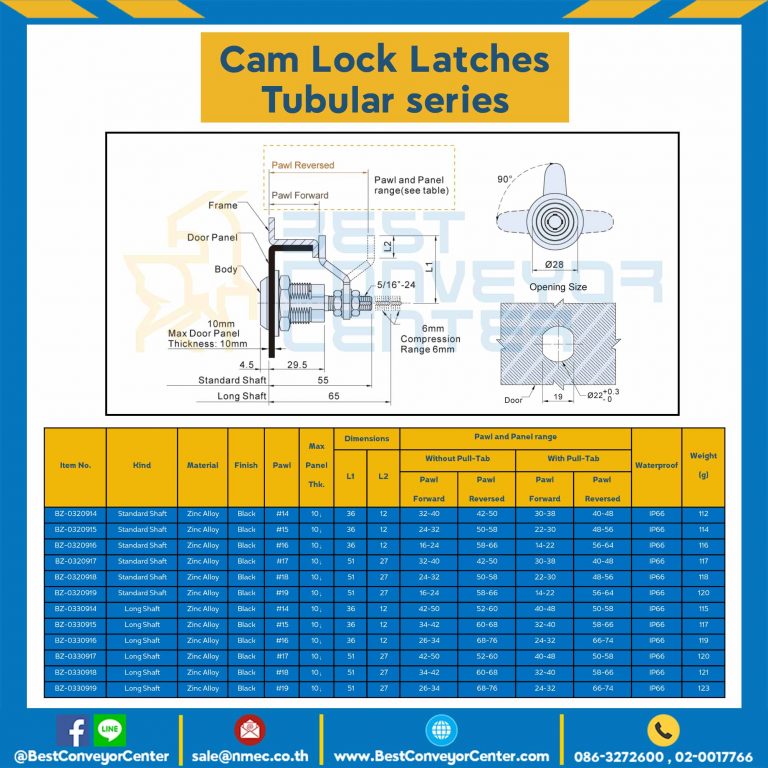 BZ-0320914 Cam Lock Latches Tubular-Standard Shaft Zinc Alloy-Black Pawl #18
