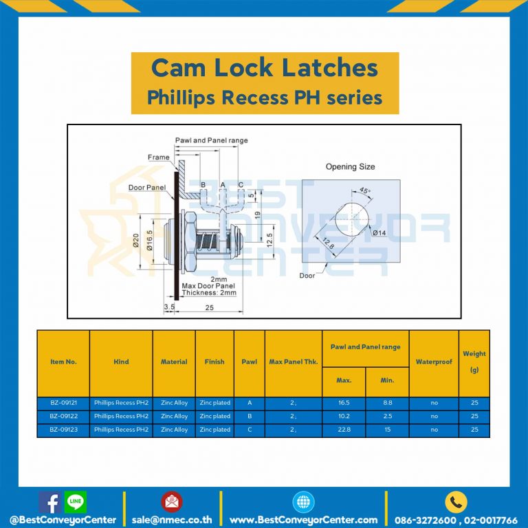 BZ-09122 Cam Lock Latches Phillips Recess PH2 Zinc Alloy Pawl B