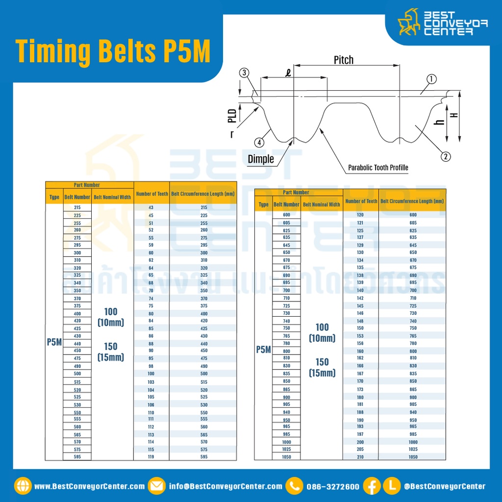 ไทม์มิ่ง เบลล์ Timing Belt P5M หน้ากว้าง 10 mm. 100 ฟัน ยาว 500 mm. : Timing Belt P5M-10-100T-589