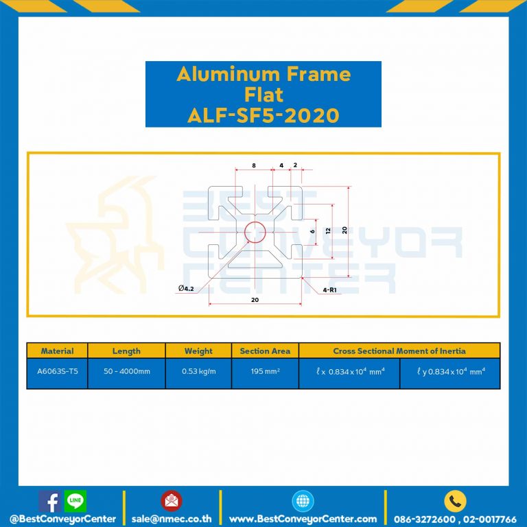 Aluminum Frame 5 Series Slot width 6 20×20 mm. L100 mm. Clear Anodize (Flat) : ALF-SF5-2020-120