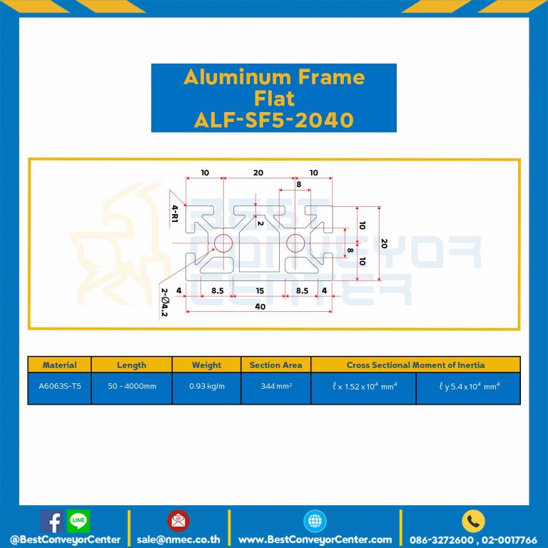 Aluminum Frame 5 Series Slot width 6 20×40 mm. L100 mm. Clear Anodize (Flat) : ALF-SF5-2040-111