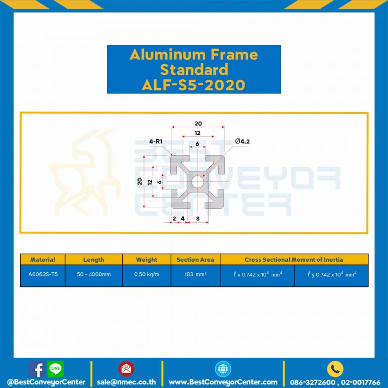 Aluminum Frame 5 Series Slot width 6 20×20 mm. L100 mm. : ALF-S5-2020-L119