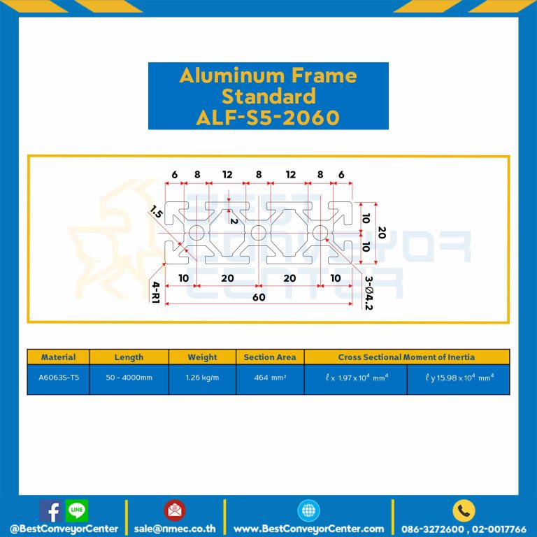 Aluminum Frame 5 Series Slot width 6 20×60 mm. L100 mm. Clear Anodize : ALF-S5-2060-124