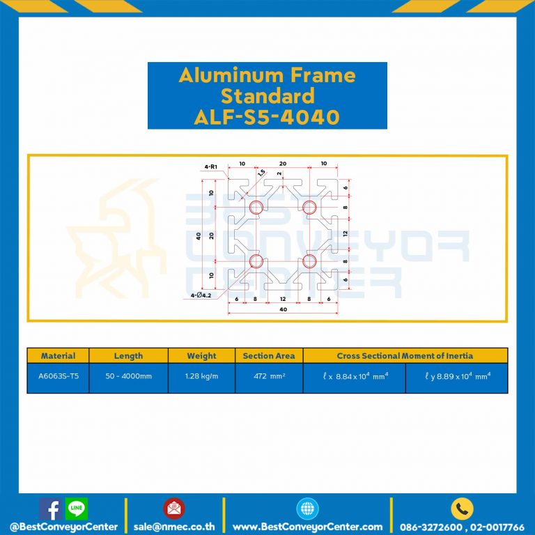 Aluminum Frame 5 Series Slot width 6 40×40 mm. L100 mm. Clear Anodize : ALF-S5-4040-122