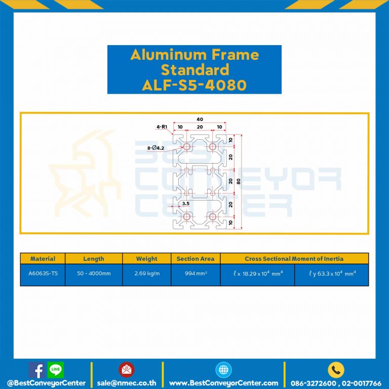 Aluminum Frame 5 Series Slot width 6 40×80 mm. L100 mm. Clear Anodize : ALF-S5-4080-138