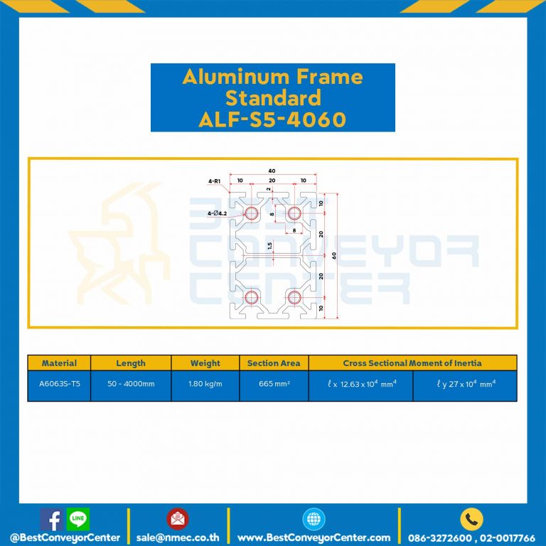 Aluminum Frame 5 Series Slot width 6 40×60 mm. L100 mm. Clear Anodize : ALF-S5-4060-122