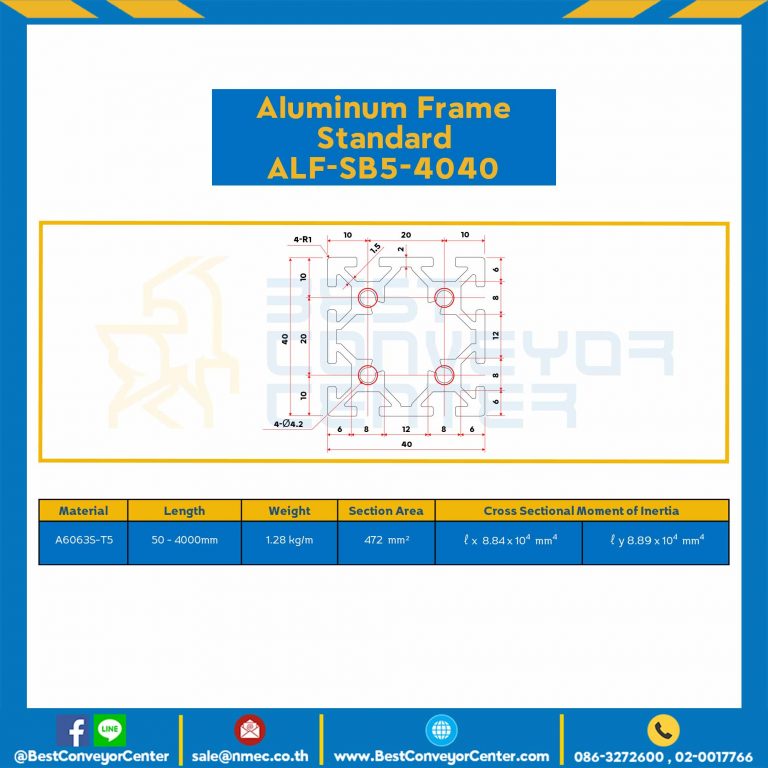 Aluminum Frame 5 Series Slot width 6 40×40 mm. L100 mm. Black Anodize : ALF-SB5-4040-114