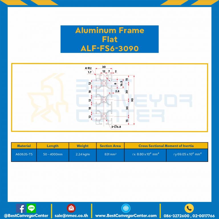Aluminum Frame 6 Series Slot width 8 30×90 mm. L100 mm. Clear Anodize (Flat) : ALF-FS6-3090-121