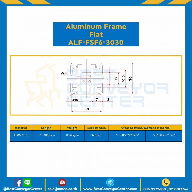 Aluminum Frame 6 Series Slot width 8 30×30 mm. L100 mm. Clear Anodize (Flat) : ALF-FSF6-3030-122