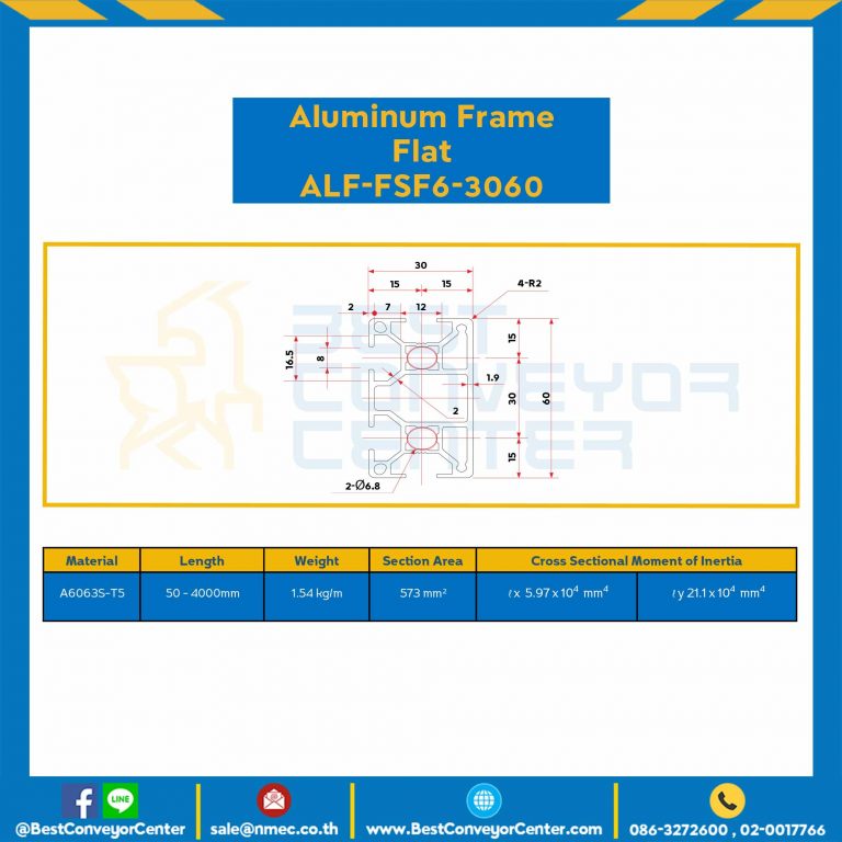Aluminum Frame 6 Series Slot width 8 30×60 mm. L100 mm. Clear Anodize (Flat) : ALF-FSF6-3060-119