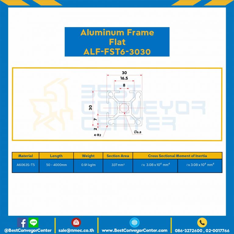 Aluminum Frame 6 Series Slot width 8 30×30 mm. L100 mm. Clear Anodize (Flat) : ALF-FST6-3030-143