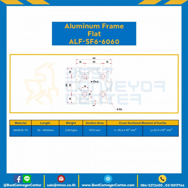 Aluminum Frame 6 Series Slot width 8 60×60 mm. L100 mm. Clear Anodize (Flat) : ALF-SF6-6060-122
