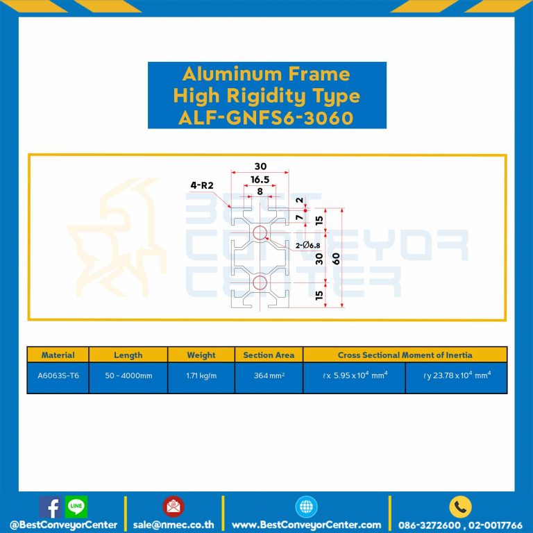 Aluminum Frame 6 Series Slot width 8 30×60 mm. L100 mm. Clear Anodize (High Rigdity) : ALF-GNFS6-3060-152