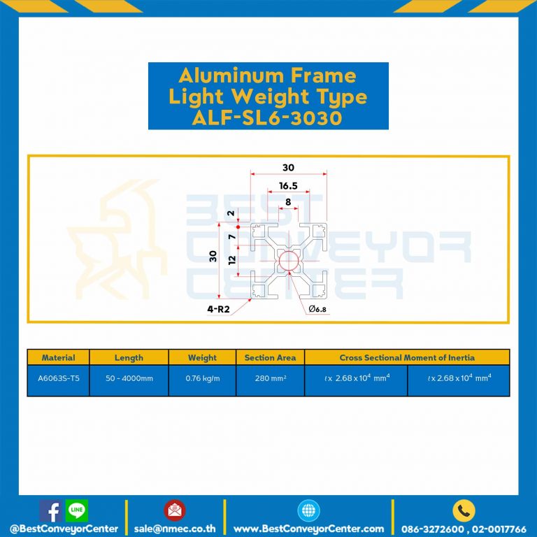 Aluminum Frame 6 Series Slot width 8 30×30 mm. L100 mm. Clear Anodize (Light Weight) : ALF-SL6-3030-114