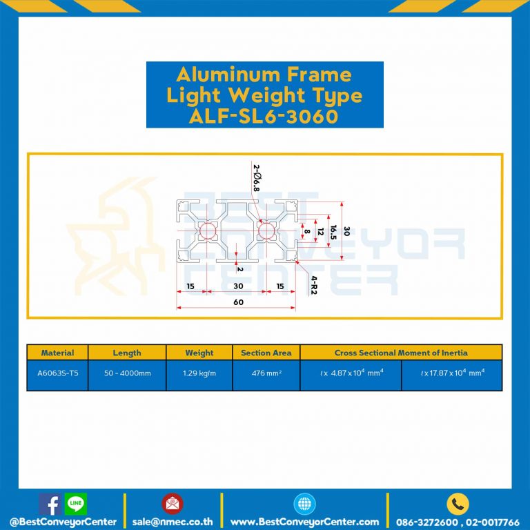 Aluminum Frame 6 Series Slot width 8 30×60 mm. L100 mm. Clear Anodize (Light Weight) : ALF-SL6-3060-148