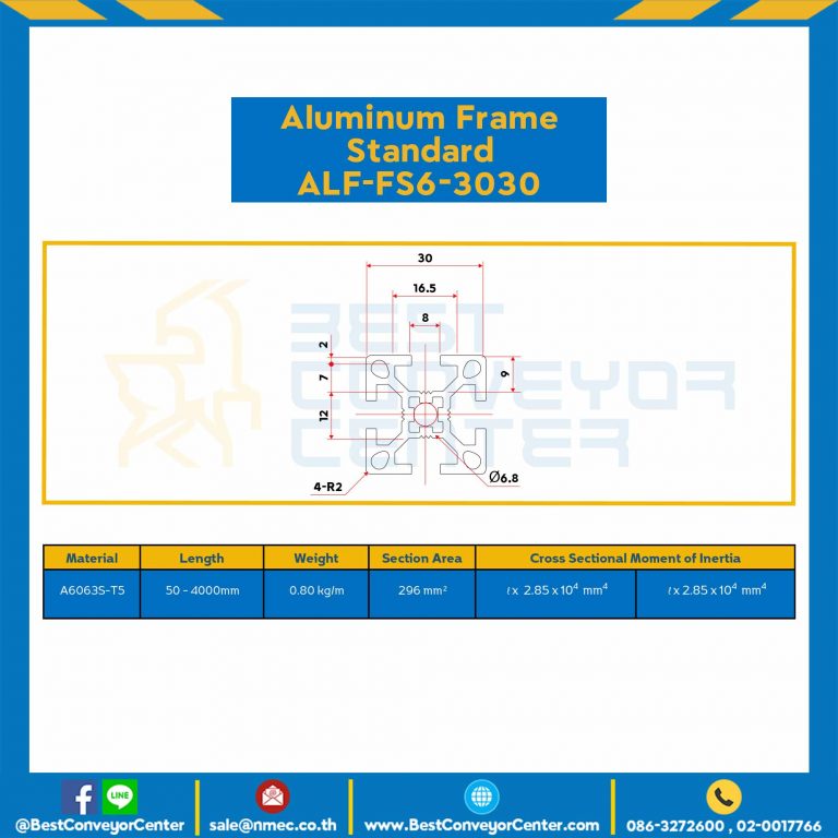 Aluminum Frame 6 Series Slot width 8 30×30 mm. L100 mm. Clear Anodize : ALF-FS6-3030-148