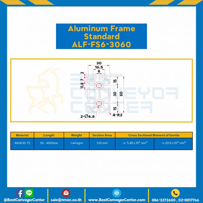 Aluminum Frame 6 Series Slot width 8 30×60 mm. L100 mm. Clear Anodize : ALF-FS6-3060-101