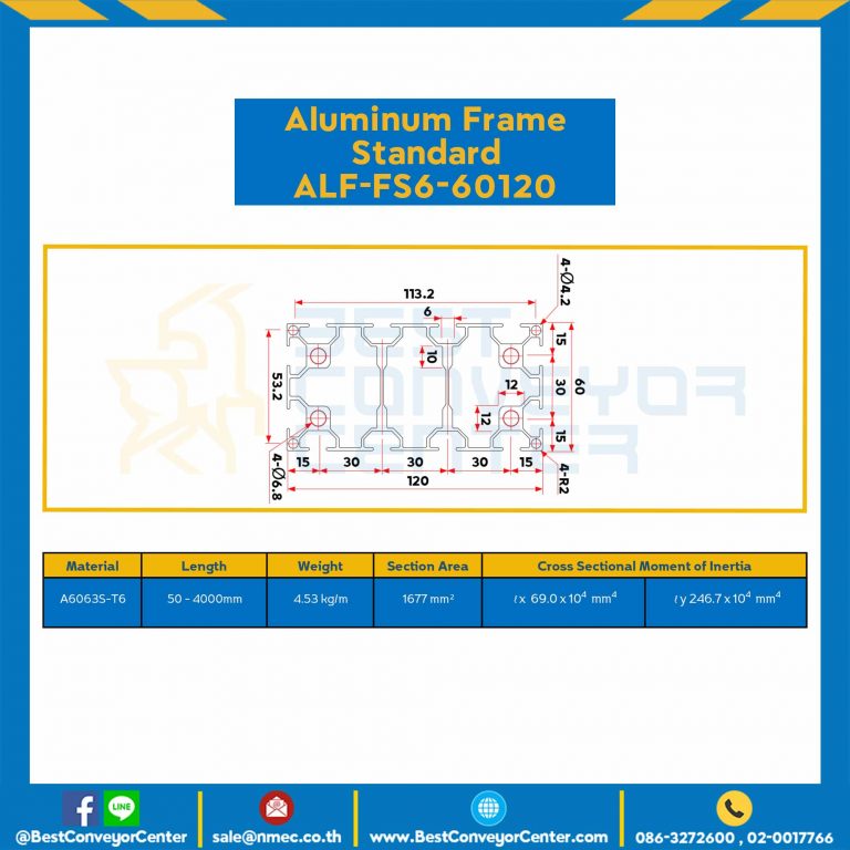 Aluminum Frame 6 Series Slot width 8 60×120 mm. L100 mm. Clear Anodize : ALF-FS6-60120-155