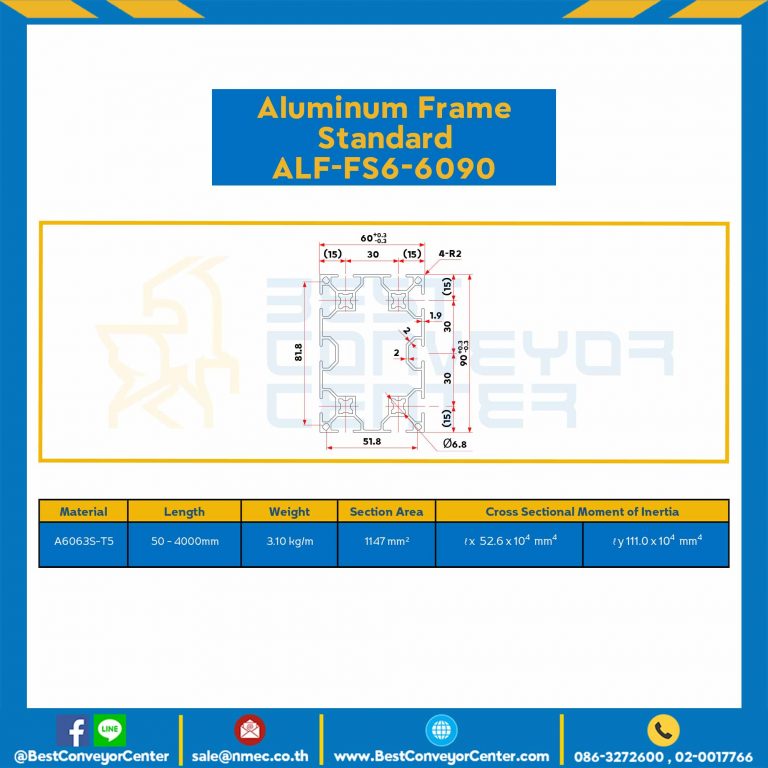Aluminum Frame 6 Series Slot width 8 60×90 mm. L100 mm. Clear Anodize : ALF-FS6-6090-160