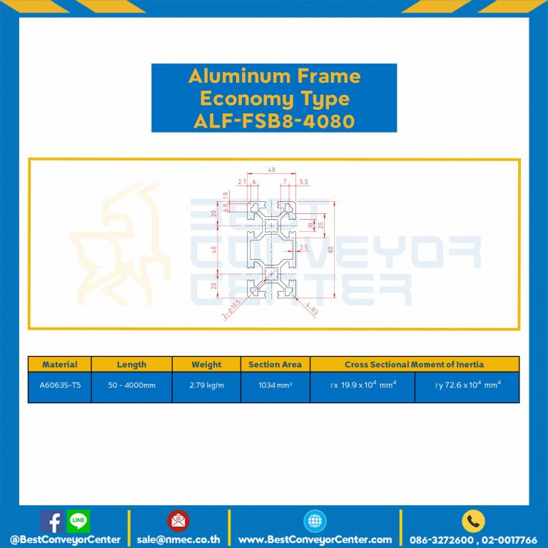 Aluminum Frame 8 Series Slot width 10 40×80 mm. L100 mm. Black Anodize (Economy Type) : ALF-FSB8-4080-143