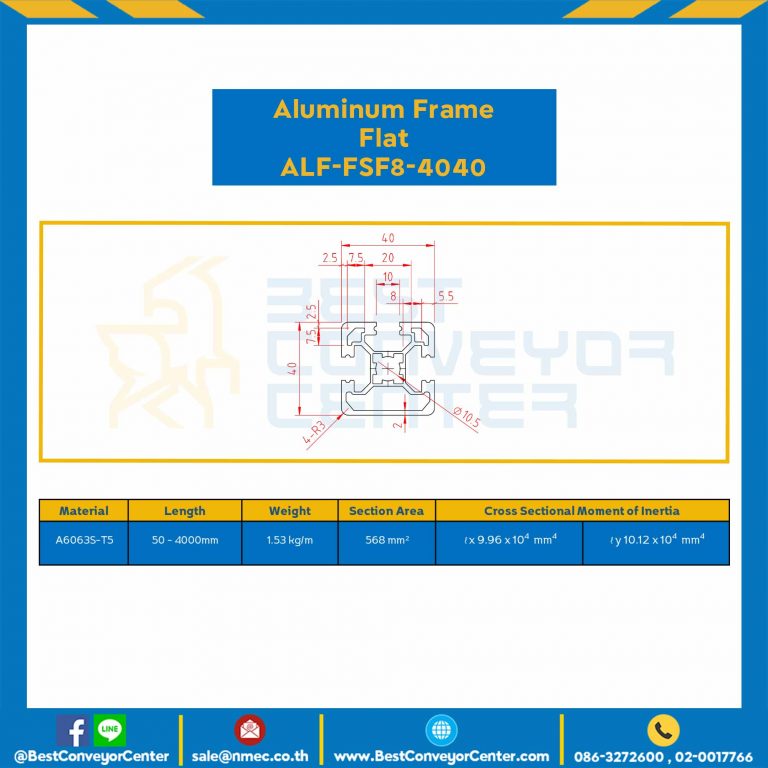 Aluminum Frame 8 Series Slot width 10 40×40 mm. L100 mm. Clear Anodize (Flat) : ALF-FSF8-4040-100