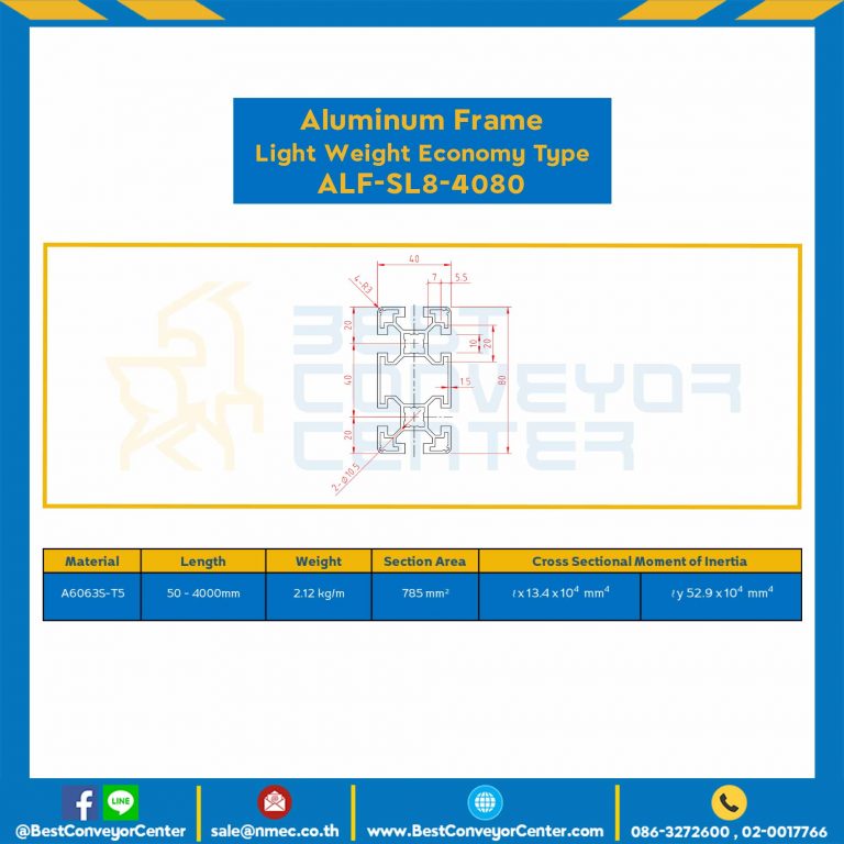 Aluminum Frame 8 Series Slot width 10 40×80 mm. L100 mm. Clear Anodize (Light Weight Economy Type) : ALF-SL8-4080-167