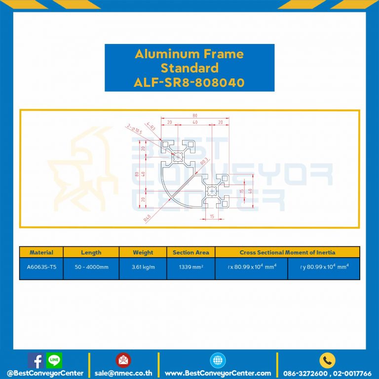 Aluminum Frame 8 Series Slot width 10 80x80x40 mm. L100 mm. Clear Anodize : ALF-SR8-808040-143