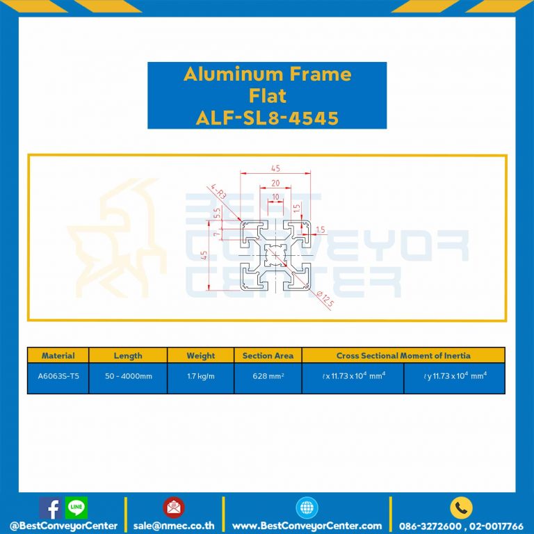 Aluminum Frame 8-45 Series Slot width 10 45×45 mm. L100 mm. Clear Anodize : ALF-SL8-4545-109