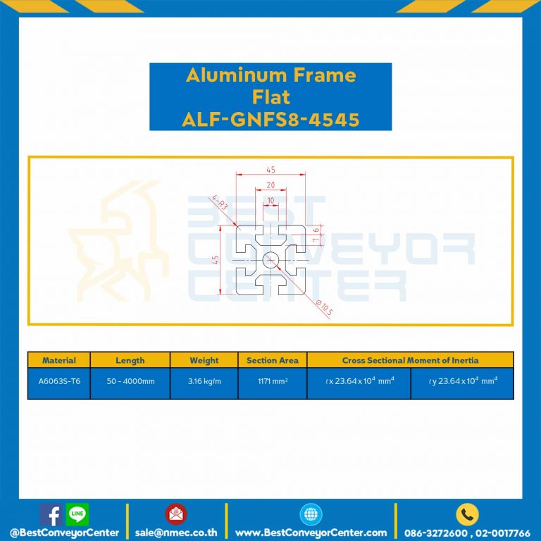Aluminum Frame 8-45 Series Slot width 10 45×45 mm. L100 mm. Clear Anodize : ALF-GNFS8-4545-137