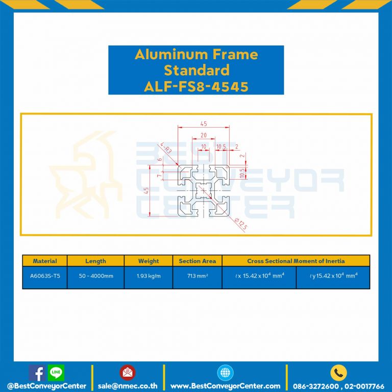 Aluminum Frame 8-45 Series Slot width 10 45×45 mm. L100 mm. Clear Anodize : ALF-FS8-4545-139